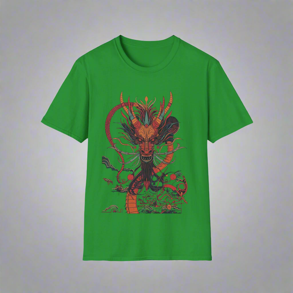 Green t-shirt with a dragon graphic