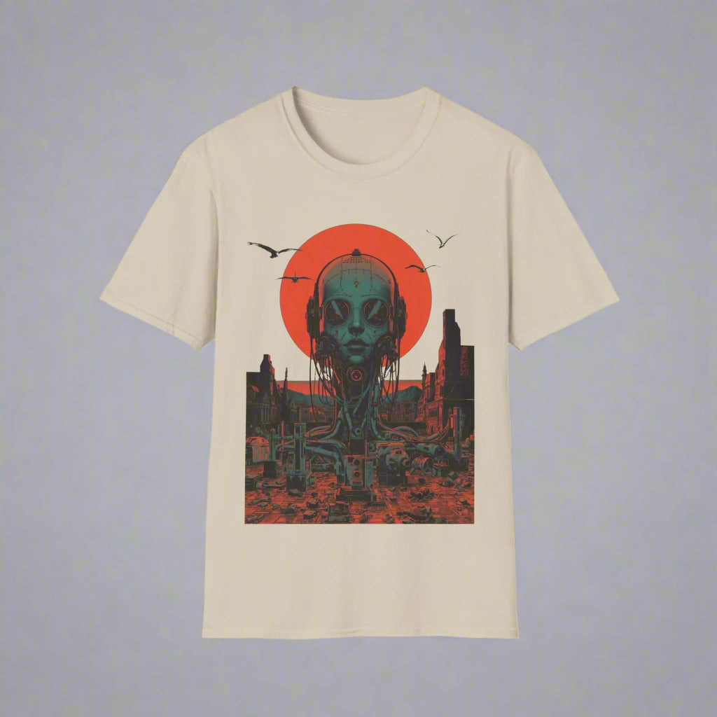 Beige t-shirt with alien design