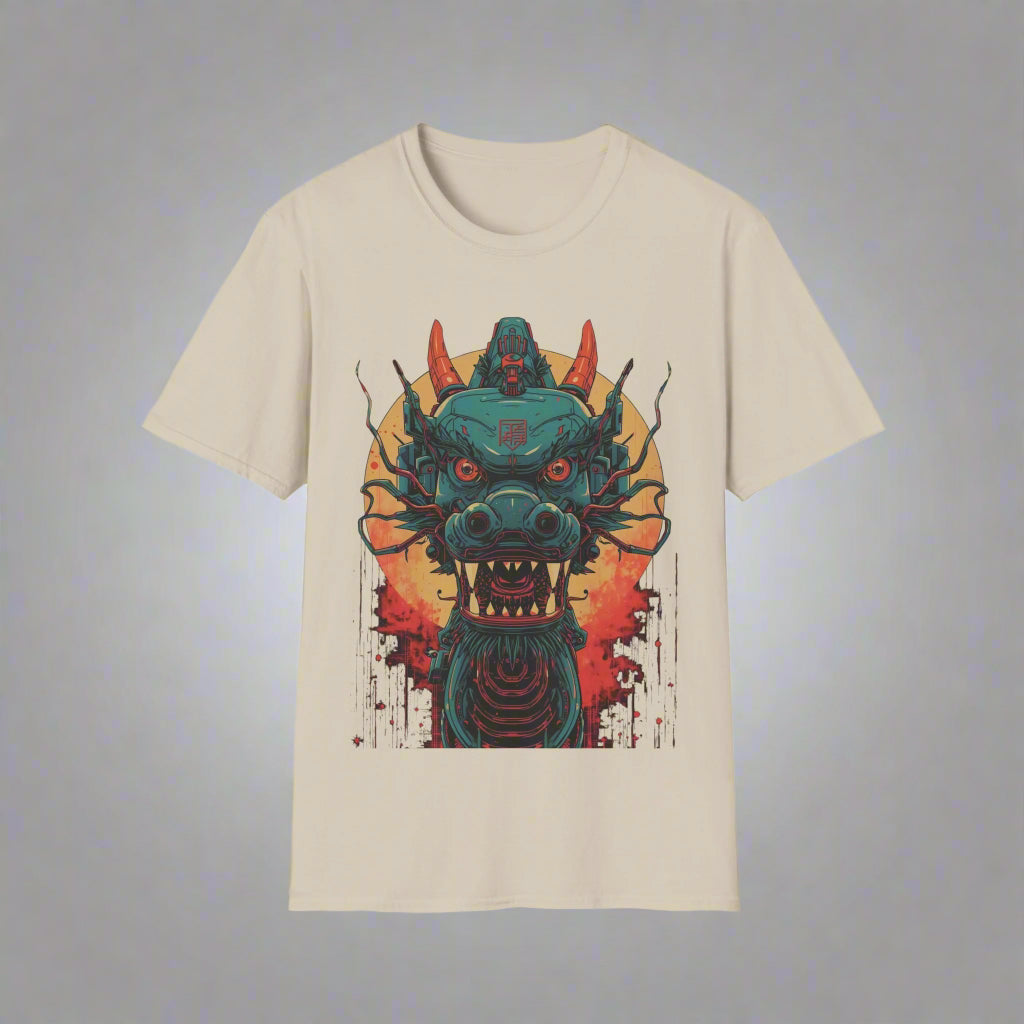 Beige t-shirt with a dragon graphic design