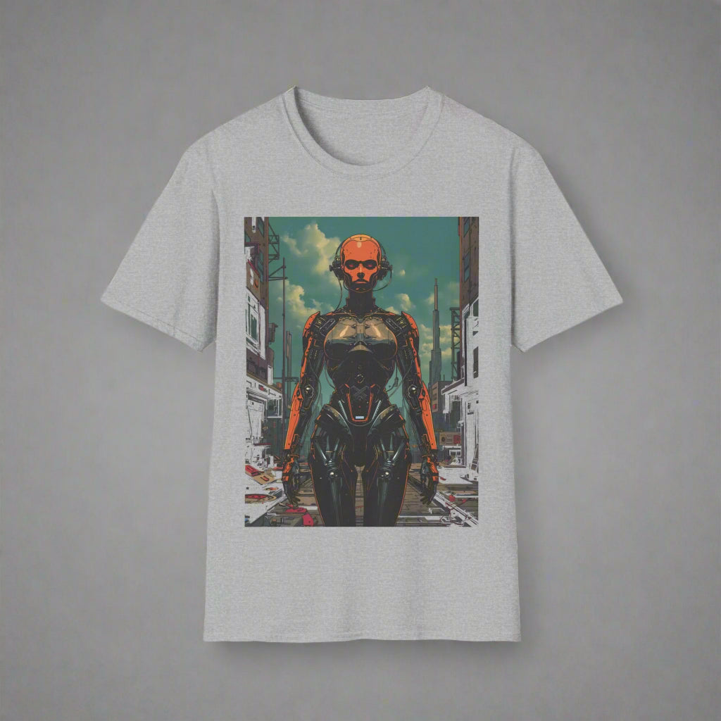 Gray t-shirt with a robot graphic