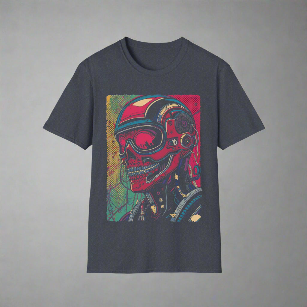 T-shirt with a colorful helmet and skull design