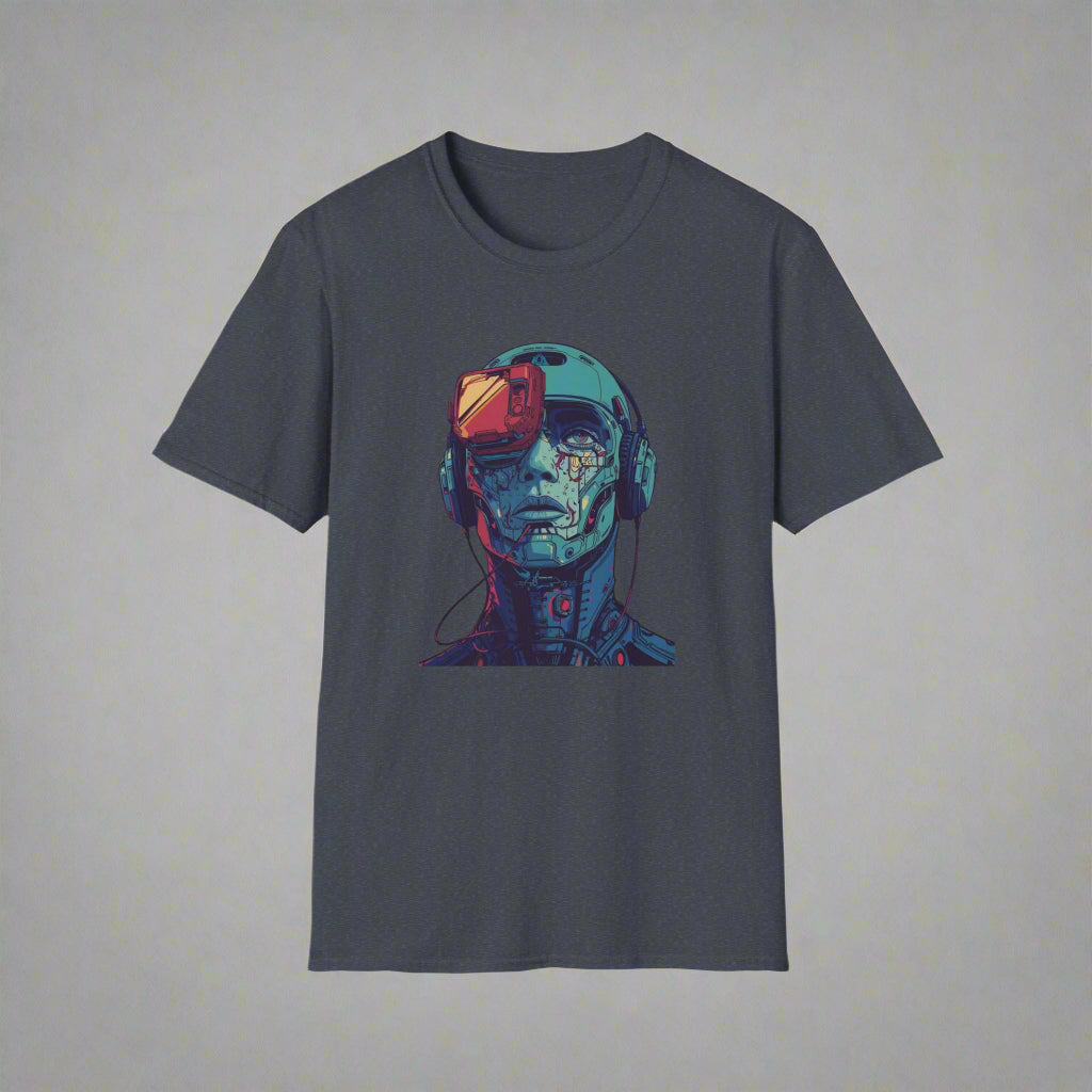 Gray t-shirt with a robot graphic design