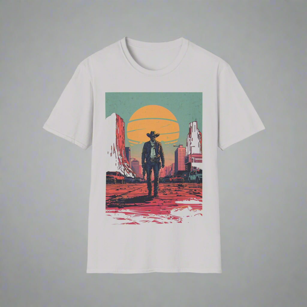 T-shirt with a graphic of a person in a cowboy hat