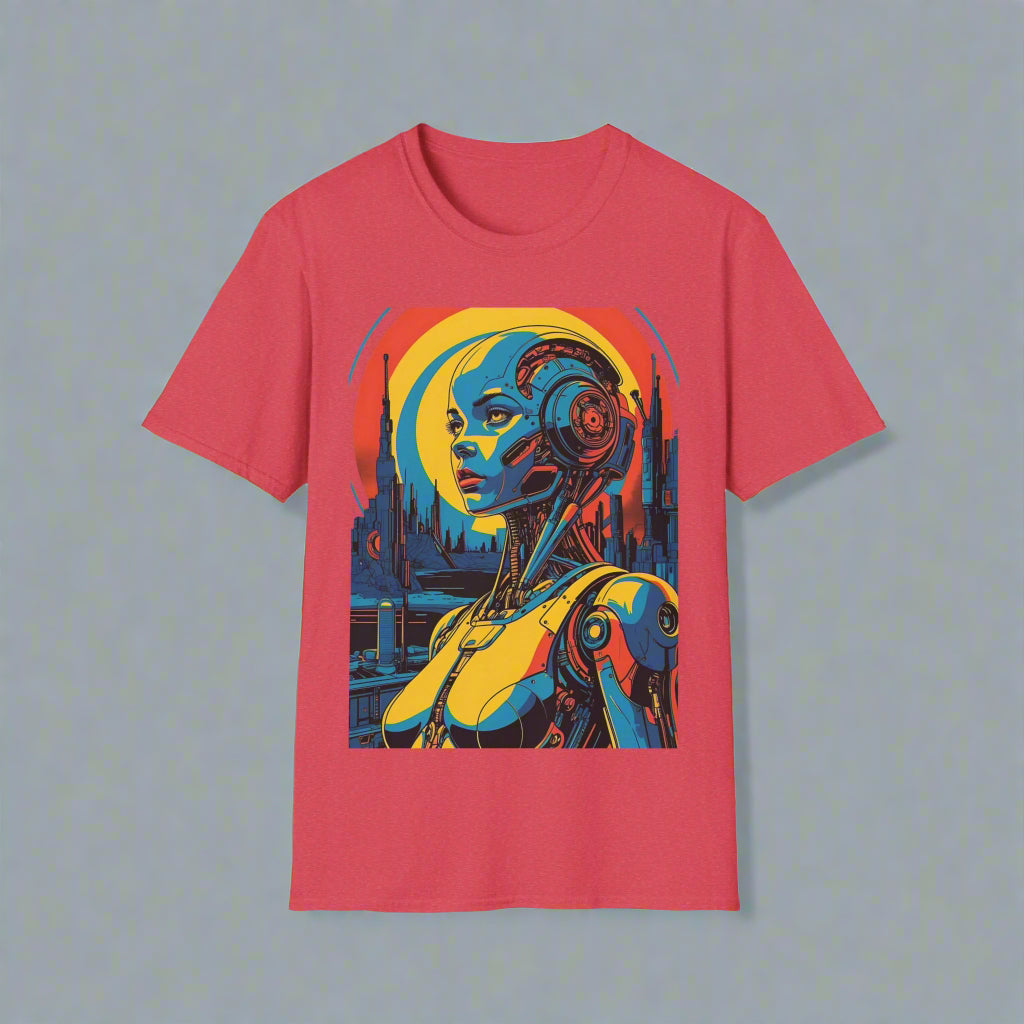 Red t-shirt with a robot graphic design