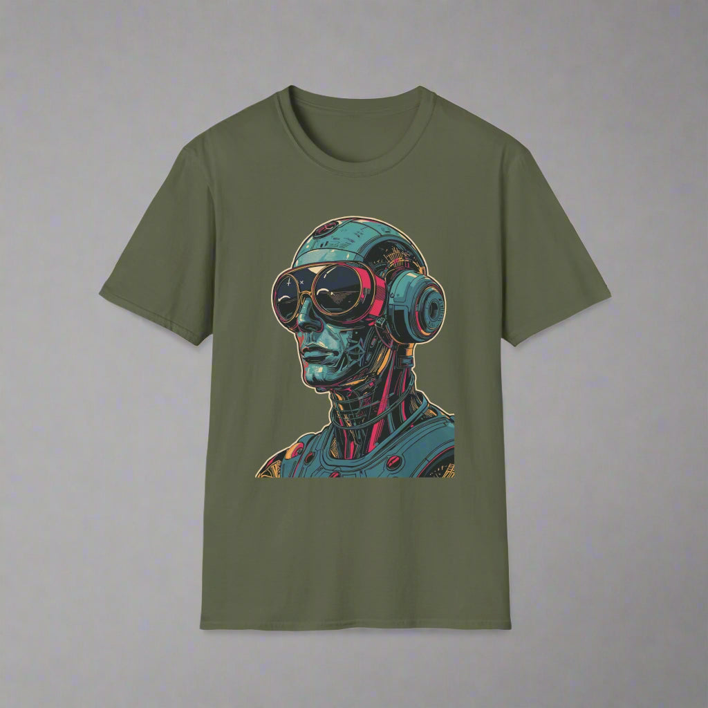Green t-shirt with a robot graphic