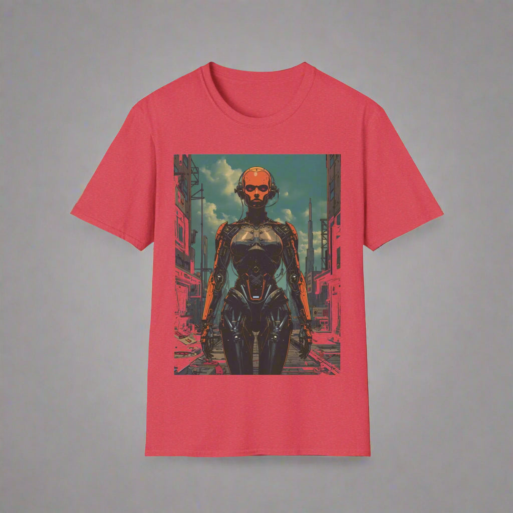 Red t-shirt with a robot graphic
