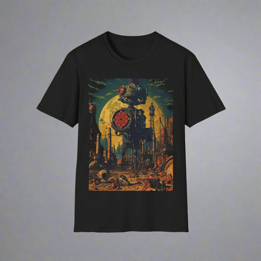 Black t-shirt with a colorful graphic design