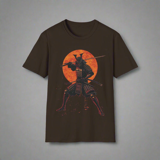 Brown t-shirt with a samurai graphic