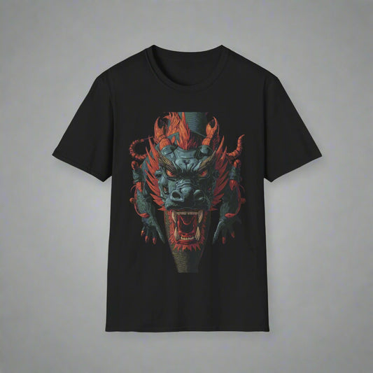 Black t-shirt with a dragon graphic design