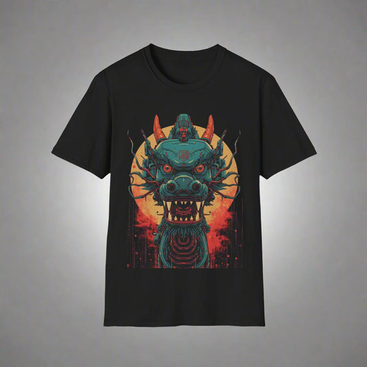 Black t-shirt with a dragon graphic design