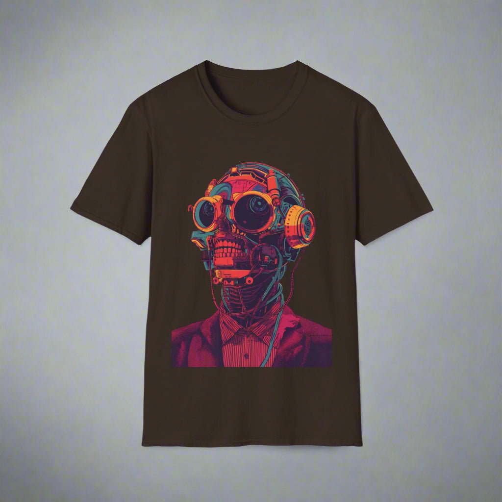 Black t-shirt with a colorful skull design