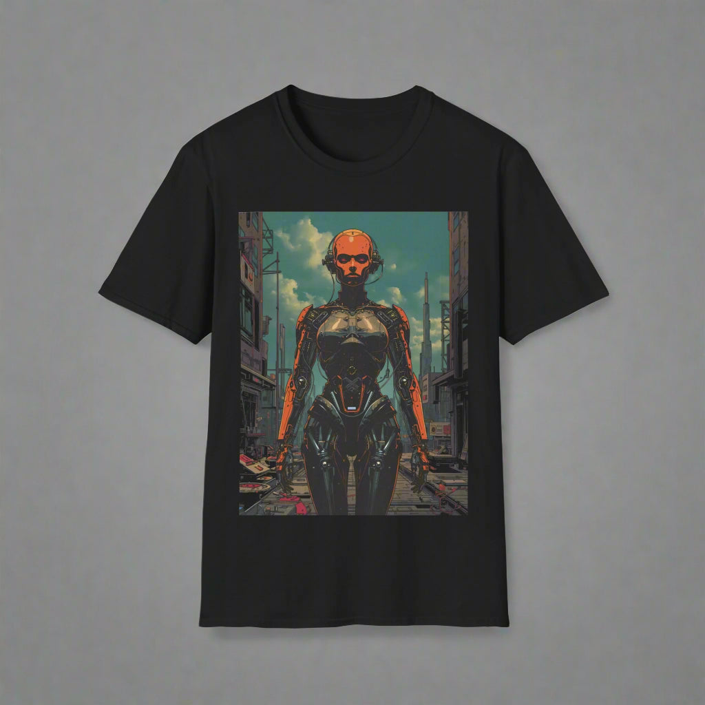 Black t-shirt with a robot graphic