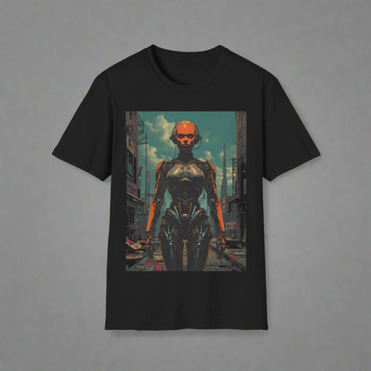 Black t-shirt with a robot graphic